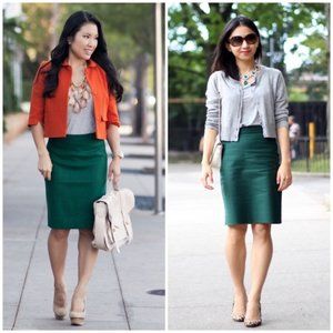 Wool Emerald Green Pencil Skirt